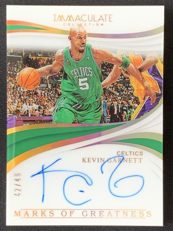 Kevin Garnett 2018-19 Immaculate Collection Marks of Greatness Auto 42/49 MG-KGN
