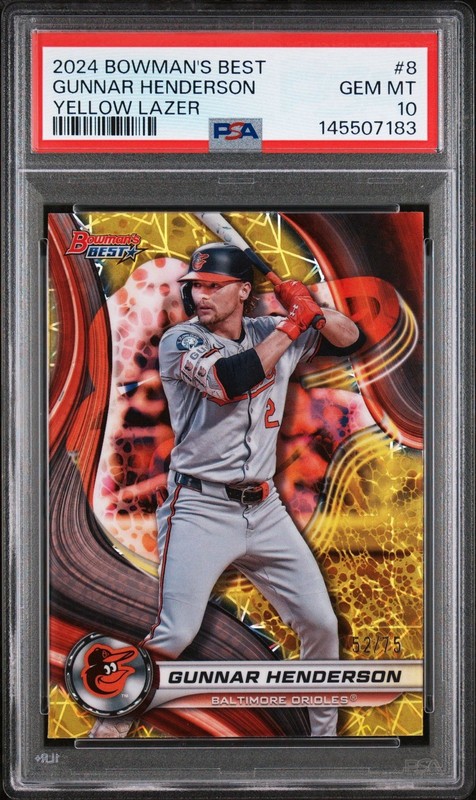 2024 Bowman's Best - Gunnar Henderson /75 Yellow Lazer Refractor #8 PSA 10