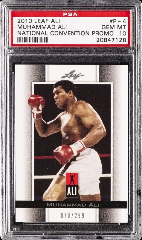 2010 LEAF MUHAMMAD ALI NATIONAL CONVENTION PROMO #P-4 MUHAMMAD ALI #/299 PSA 10