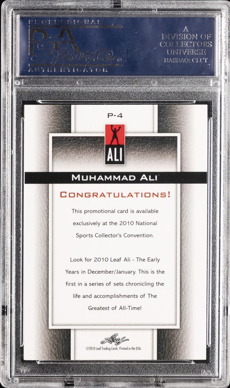 2010 LEAF MUHAMMAD ALI NATIONAL CONVENTION PROMO #P-4 MUHAMMAD ALI #/299 PSA 10 view 2
