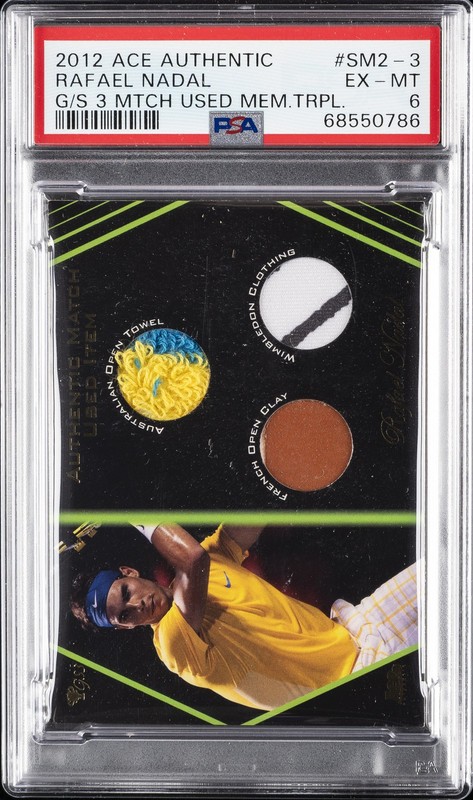 2012 ACE AUTHENTIC GRAND SLAM 3 MATCH USED MEMORABILIA TRIPLE RAFAEL NADAL PSA 6