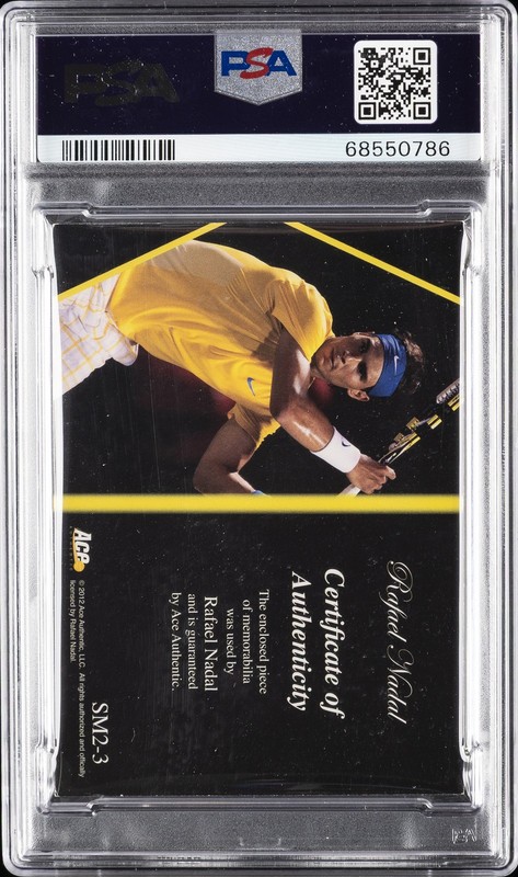 2012 ACE AUTHENTIC GRAND SLAM 3 MATCH USED MEMORABILIA TRIPLE RAFAEL NADAL PSA 6 view 2