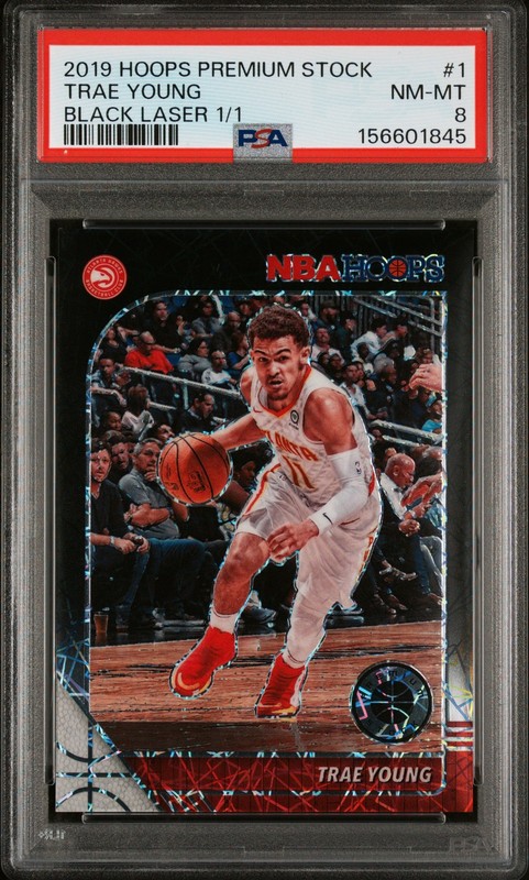 2019 PANINI HOOPS PREMIUM STOCK BLACK LASER 1/1 #1 TRAE YOUNG 1/1 PSA 8