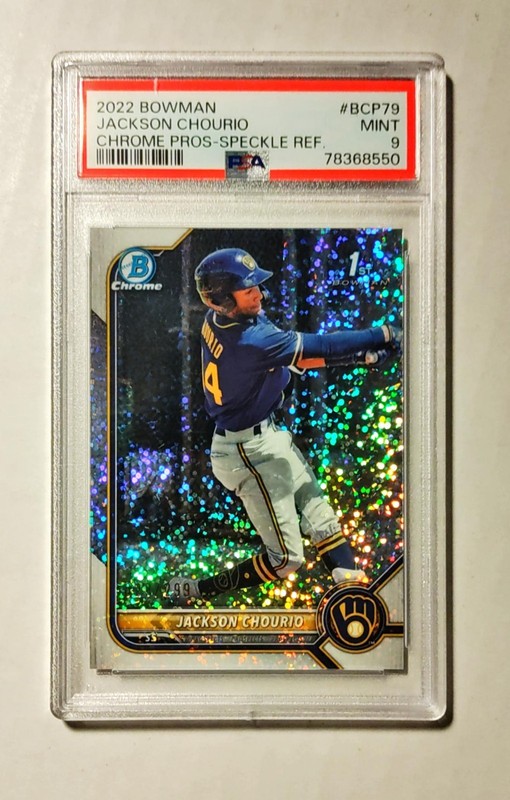 Jackson Chourio PSA 9 2022 1st Bowman Chrome #BCP-70 SPECKLE REFRACTOR /299 z3