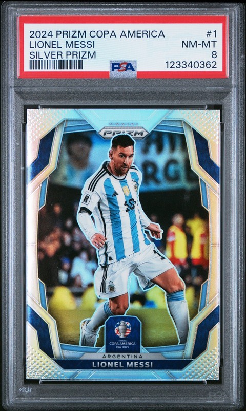 2024 PANINI PRIZM CONMEBOL COPA AMERICA SILVER PRIZM #1 LIONEL MESSI PSA 8