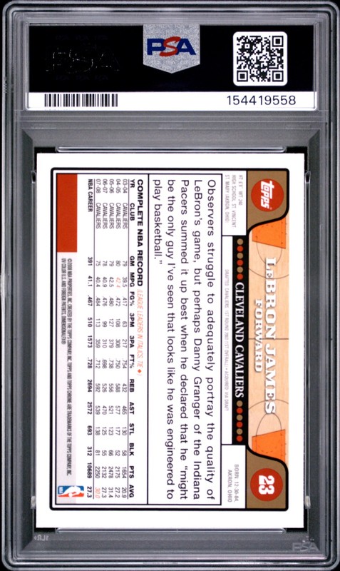 2008 TOPPS CHROME #23 LEBRON JAMES PSA 8 view 2