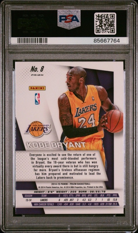 2014-15 Panini Prizm Basketball SP Variations Prizm #8 Kobe Bryant PSA 8 view 2