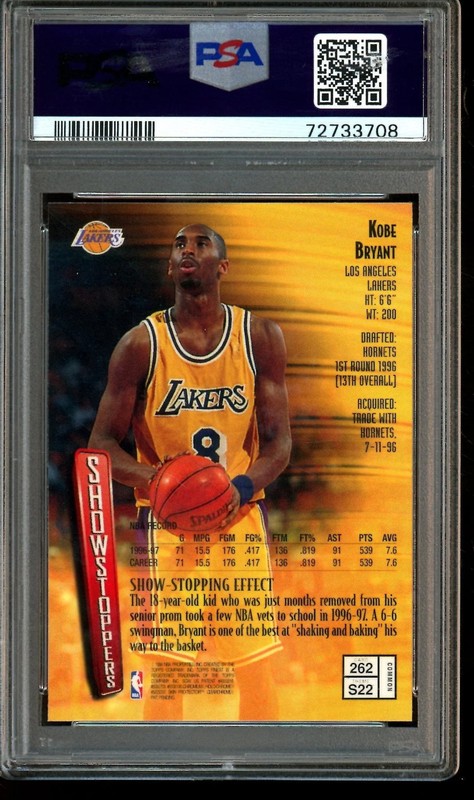 1997 Topps Finest Kobe Bryant Showstoppers PSA 10 Lakers view 2