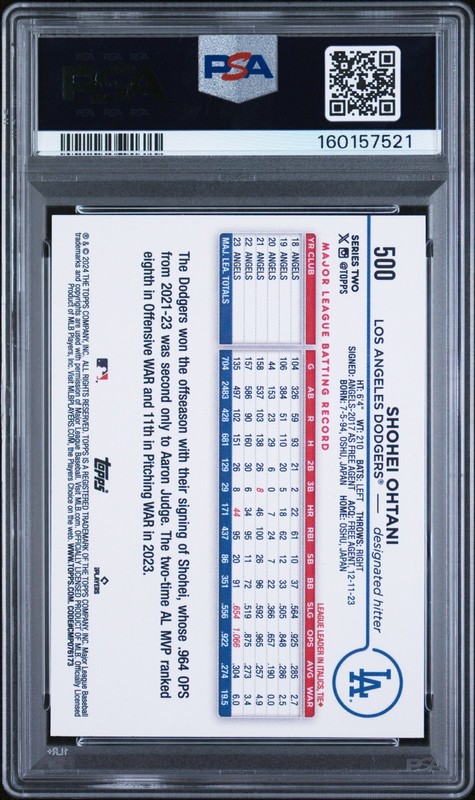 2024 Topps #500 Shohei Ohtani PSA 9 MINT Los Angeles Dodgers view 2