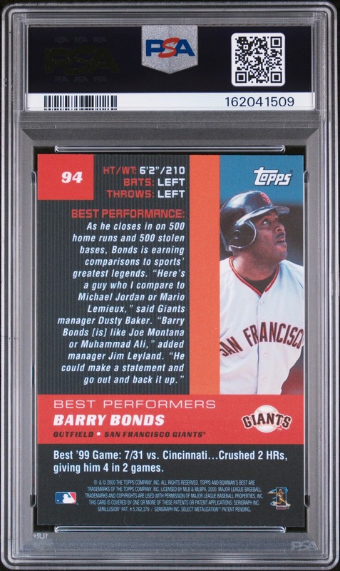 2000 BOWMAN'S BEST #94 BARRY BONDS PSA 10 view 2