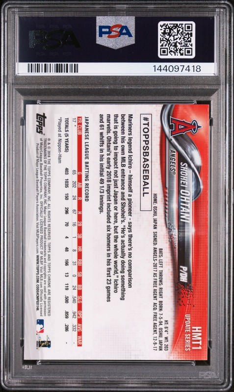 2018 TOPPS CHROME UPDATE #HMT1 SHOHEI OHTANI ROOKIE RC PSA 9 view 2