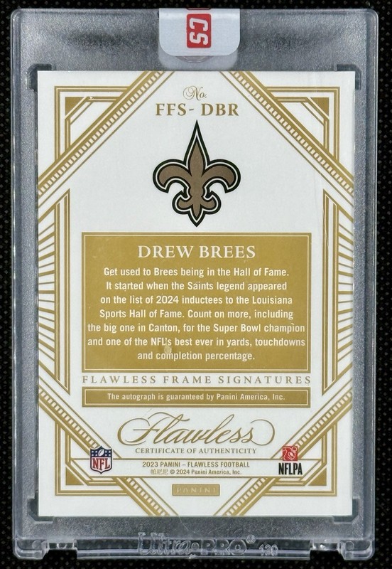 2023 Panini Flawless Gold Foil #FFS-DBR DREW BREES On Card Auto Saints #11/25 view 2