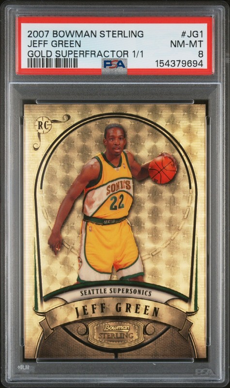 2007 BOWMAN STERLING GOLD SUPERFRACTOR 1/1 #JG1 JEFF GREEN 1/1 PSA 8