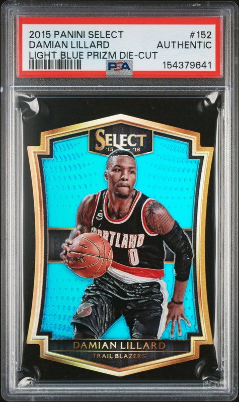 2015 PANINI SELECT LIGHT BLUE PRIZM DIE-CUT DAMIAN LILLARD 182/199 PSA AUTHENTIC