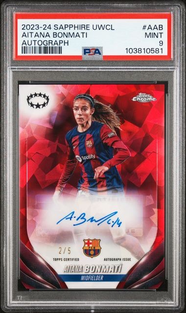 2023-24 Topps Chrome Sapphire UWCL Aitana Bonmati Auto Red /5 PSA 9 (RYC