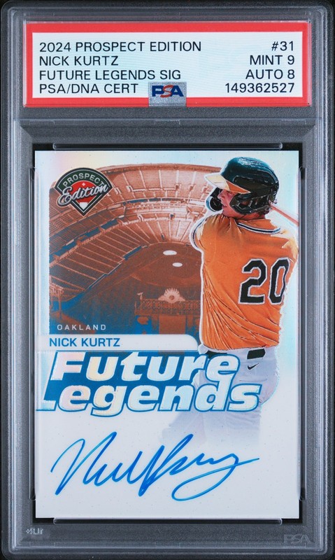 2024 PANINI PROSPECT FUTURE LEGENDS SIGNATURES NICK KURTZ /25 PSA 9 AUTO 8