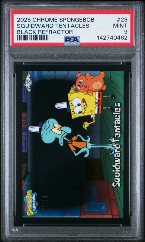2025 TOPPS CHROME SPONGEBOB 25TH ANNIVERSARY #23 SQUIDWARD TENTACLES 9/10 PSA 9