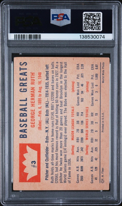 1960 FLEER #3 BABE RUTH PSA 3 view 2