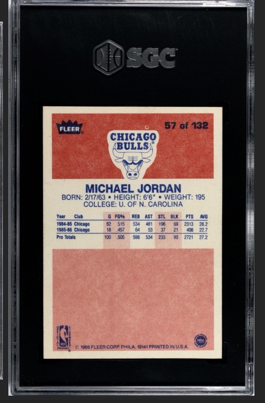 Michael Jordan Chicago Bulls 1986-87 Fleer #57 SGC Rookie Card RC Amazing Eye view 2