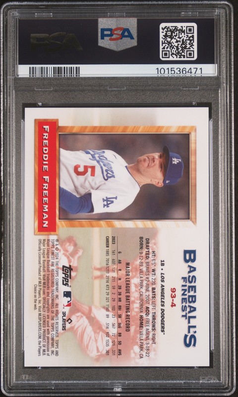 2024 TOPPS FINEST WHAT IF 1993 FINEST PROTOTYPES FREDDIE FREEMAN 18/50 PSA 10 view 2