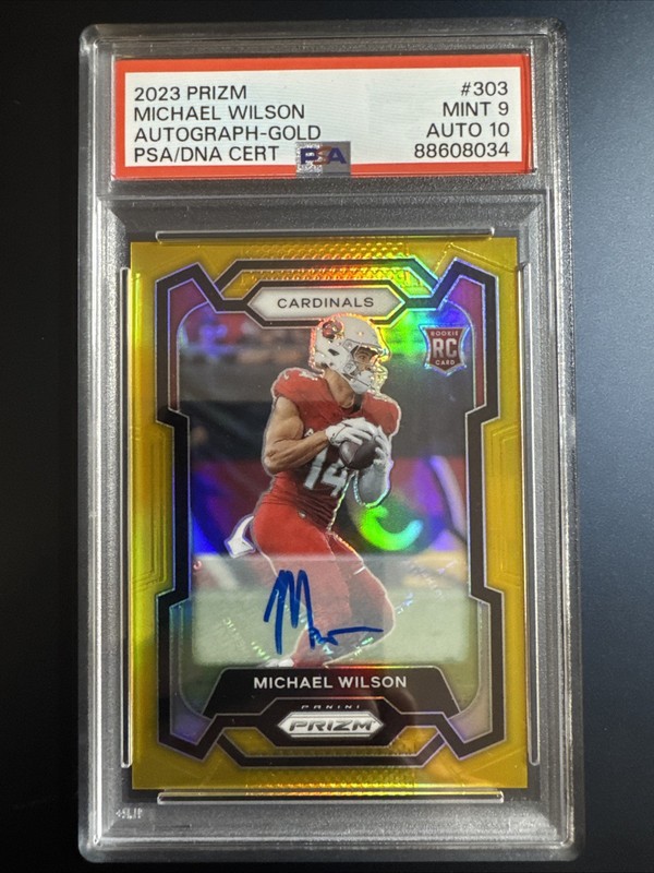 2023 Panini Prizm Football Michael Wilson True Gold /10 PSA 9 Auto 10 #303 RC