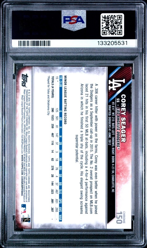 2016 TOPPS CHROME #150 COREY SEAGER ROOKIE RC PSA 10 view 2