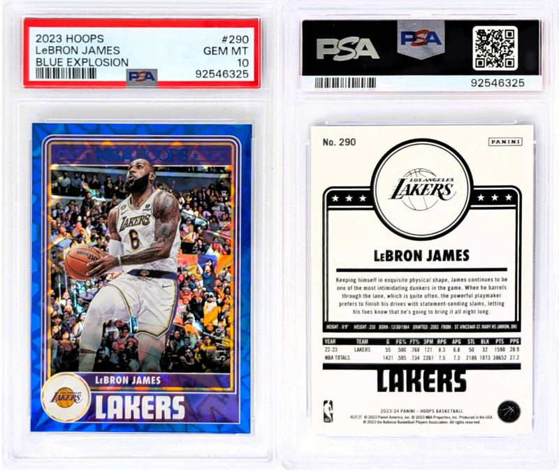 2023 Hoops - LeBron James #290 - Blue Explosion 51/59 Los Angeles Lakers PSA 10