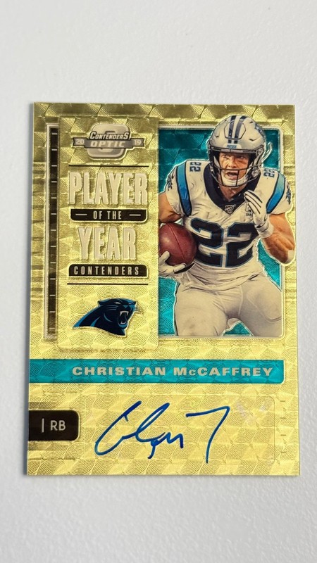 2019 Contenders #POY-CM Christian McCaffrey auto gold vinyl 1/1
