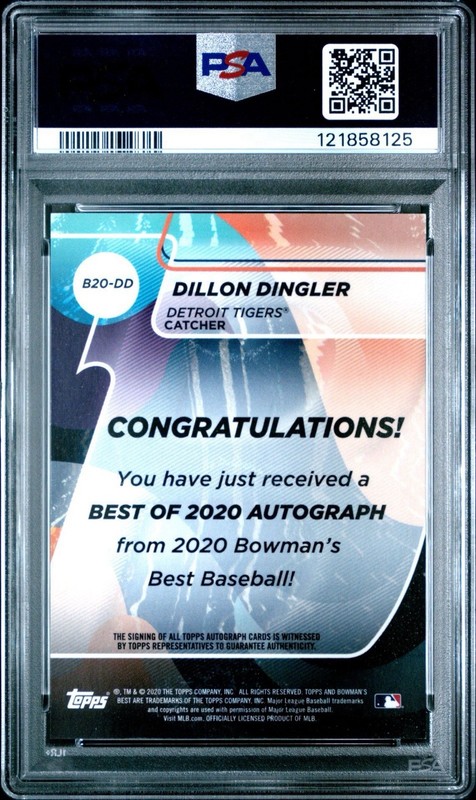 Dillon Dingler 2020 Bowmans Best #B20BD Best Of 2020 Green Autograph PSA 9 58/99 view 2