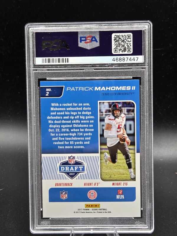 2017 Score RED Insert PATRICK MAHOMES Rookie Card PSA 9 MINT (Pop 54) view 2