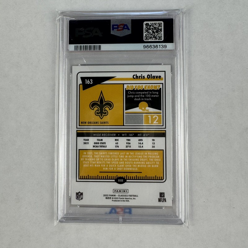 Chris Olave 2022 Panini Classics Premium Edition PSA Gem Mint 10 RC Rookie #163 view 2