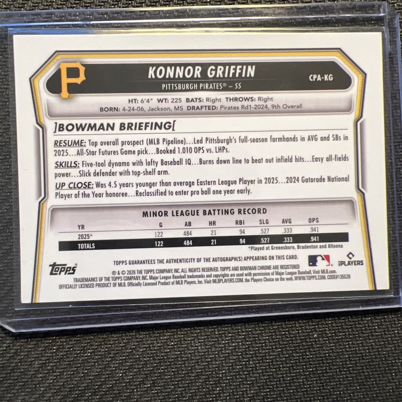 2026 Bowman Chrome Konnor Griffin True Green chrome Auto /99 view 2