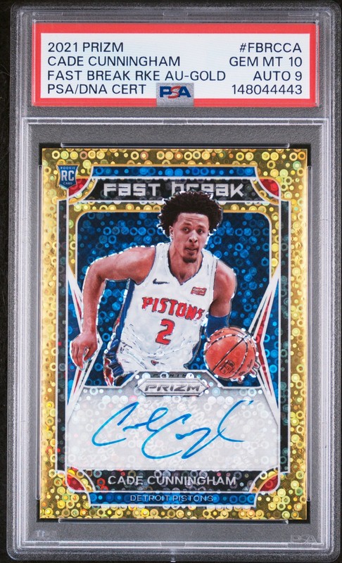 2021 PANINI PRIZM FAST BREAK ROOKIE AUTO CADE CUNNINGHAM RC /10 PSA 10 AUTO 9