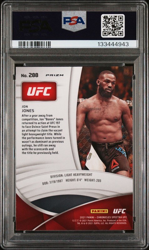 2021 PANINI CHRONICLES UFC WHITE SPARKLE #288 JON JONES PSA 9 view 2