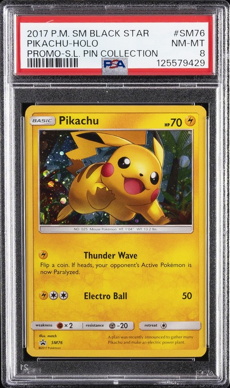 2017 POKEMON SM BLACK STAR PROMO #SM76 PIKACHU-HOLO PSA 8