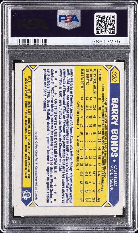 1987 O-PEE-CHEE #320 BARRY BONDS ROOKIE RC PSA 5 view 2