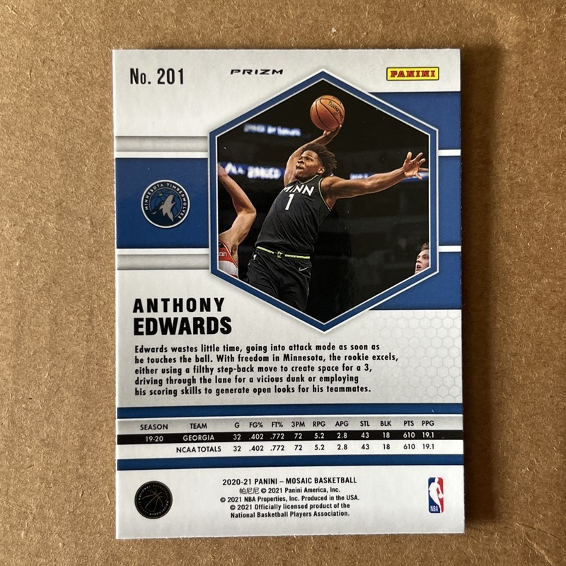 Anthony Edwards Rookie - 2020 Panini Mosaic Silver Fast Break Prizm #201 view 2