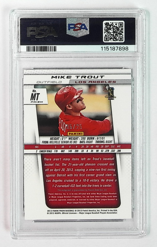 2013 Panini Prizm Mike Trout #MT Silver Prizm AUTO /25 PSA 9 view 2
