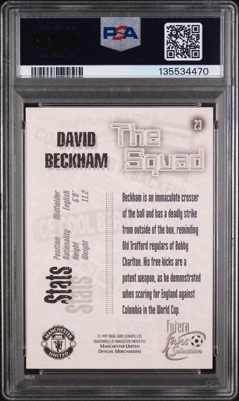 DAVID BECKHAM 1999 Futera Soccer Card MANCHESTER UNITED #23 PSA 9 POP 5 RARE view 2