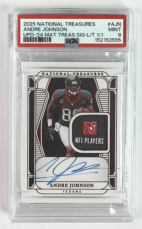 2025 National Treasures Andre Johnson Material Treasures On Card AUTO 1/1 PSA 9