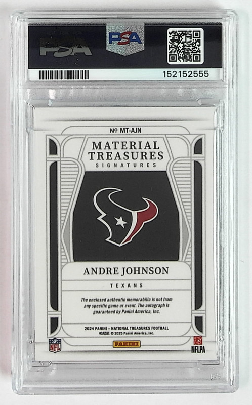 2025 National Treasures Andre Johnson Material Treasures On Card AUTO 1/1 PSA 9 view 2