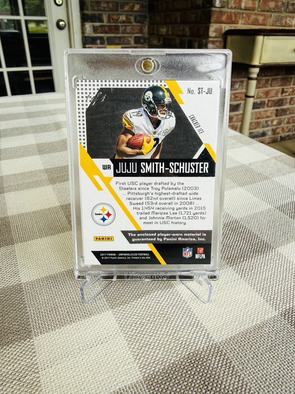 2017 Panini Unparalleled JuJu Smith-Schuster Rookie WORN NFL SHIELD PATCH 1/1 RC view 2