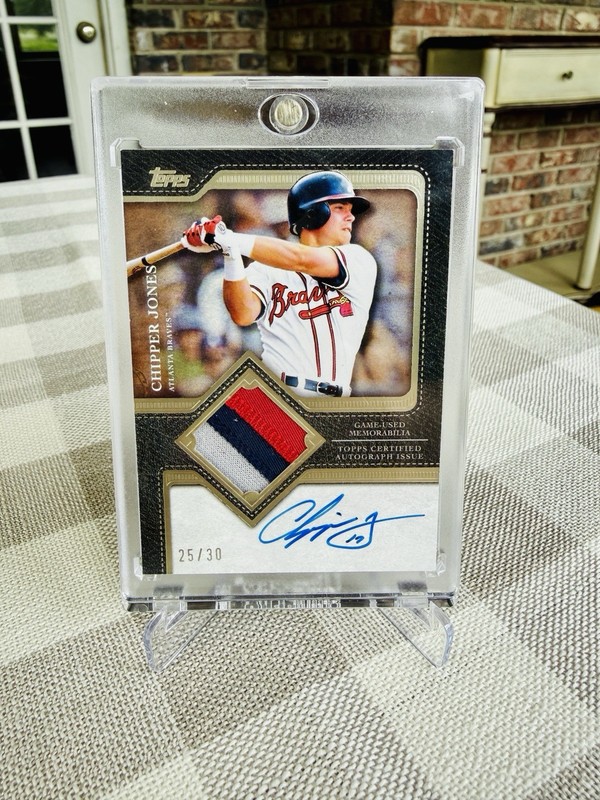Topps 2025 Flagship Chipper Jones Game Used 3 Color Patch On Card Auto /30