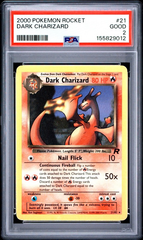 2000 POKEMON ROCKET #21 DARK CHARIZARD PSA 2