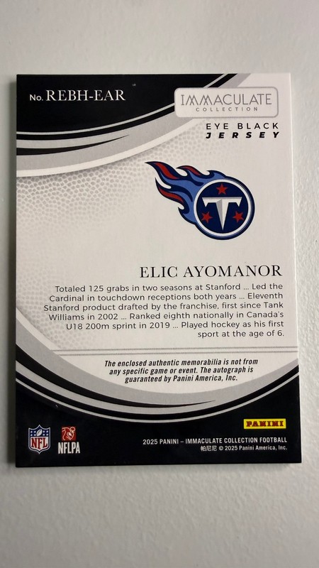 2025 Immaculate #REBH-EAR Elic Ayomanor rc auto eye black jersey #-99 view 2