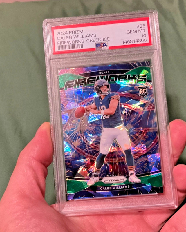 PSA 10 2024 Prizm Fireworks Caleb Williams #25 Green Ice Prizm Rookie Card
