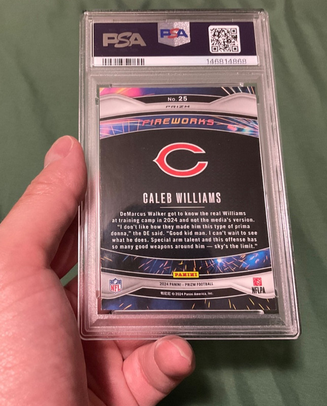 PSA 10 2024 Prizm Fireworks Caleb Williams #25 Green Ice Prizm Rookie Card view 2