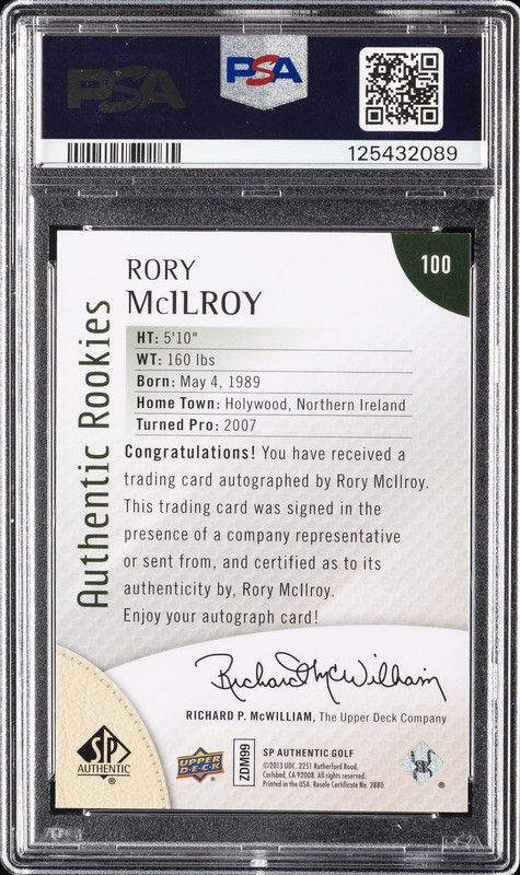 2014 SP AUTHENTIC AUTO #100 RORY MCILROY ROOKIE RC 250/299 PSA 9 AUTO 10 view 2