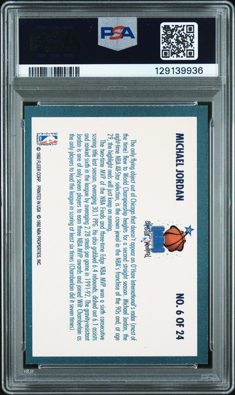 1992 FLEER ALL-STARS #6 MICHAEL JORDAN PSA 7 view 2