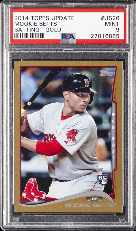 2014 TOPPS UPDATE BATTING-GOLD #US26 MOOKIE BETTS ROOKIE RC #/2014 PSA 9